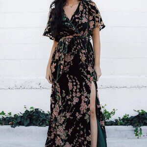 Baltic Born Uma Velvet Maxi Dress in Green Floral